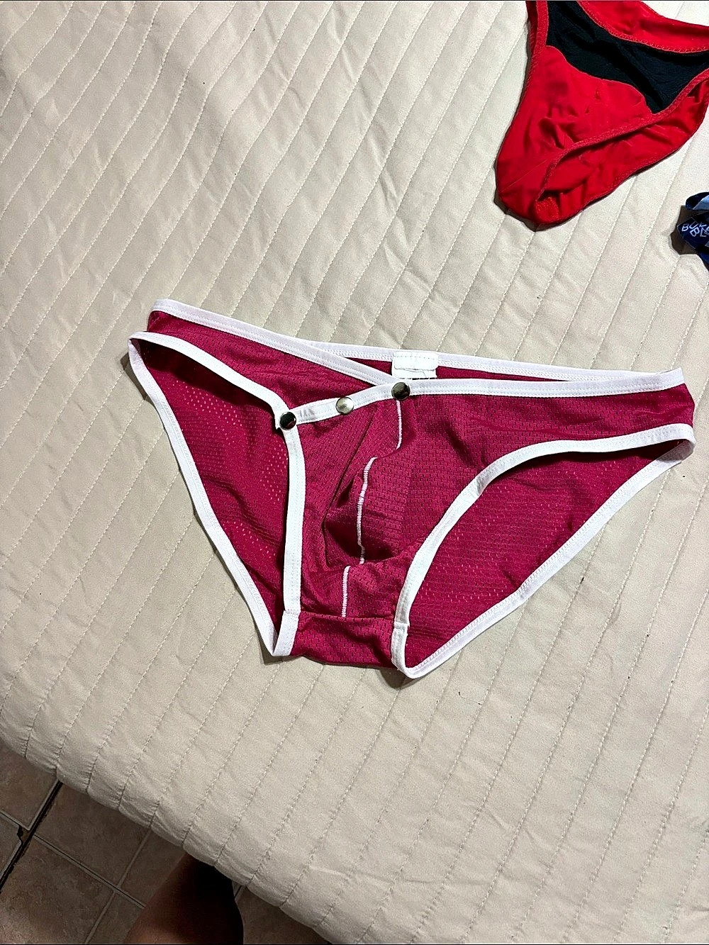 Wang Jiang Mesh Snap-Front Brief Pink Bikini Brief